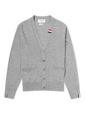 Men's Jersey Stitch V-Neck Cardigan Light Grey - THOM BROWNE - BALAAN 1