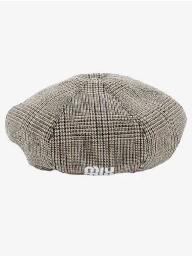 Prince Of Wales Check Wool Beret Grey - MIU MIU - BALAAN 3