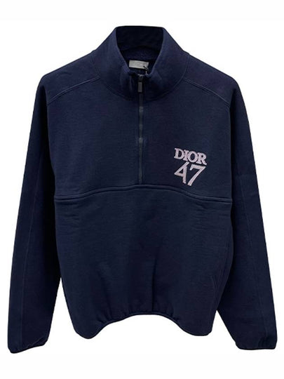 Stand Collar Regular Fit Sweatshirt Navy - DIOR - BALAAN 2