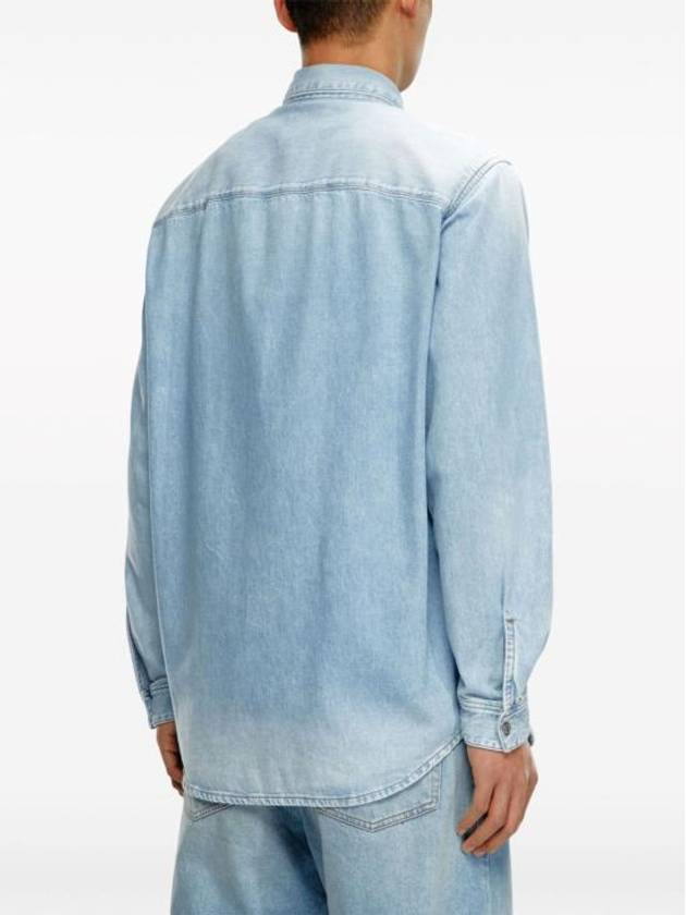 Embroidered Logo Denim Long Sleeve Shirt Light Blue - DIESEL - BALAAN 3