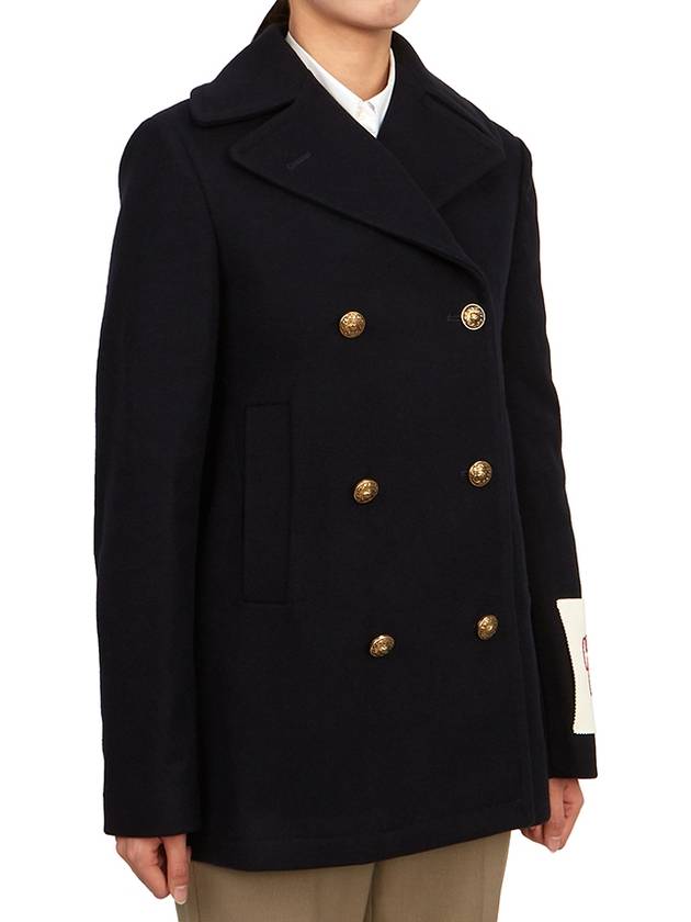 Women's Logo Patch Breasted Peacoat Dark Blue - GOLDEN GOOSE - BALAAN 4