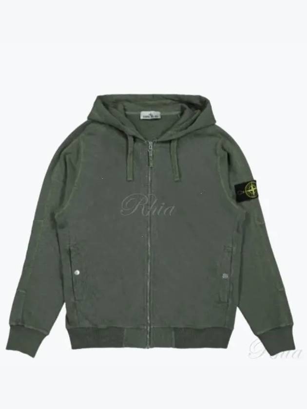 Men's Garment Dyed Malfile Zip Up Hoodie Dark Green - STONE ISLAND - BALAAN 2