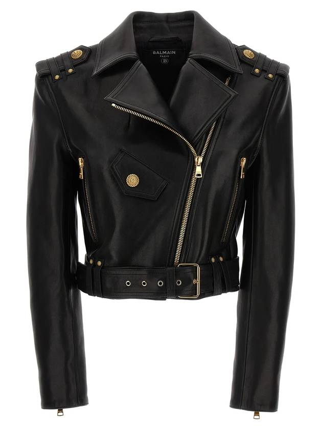 Biker Belted Leather Jacket Black - BALMAIN - BALAAN 1