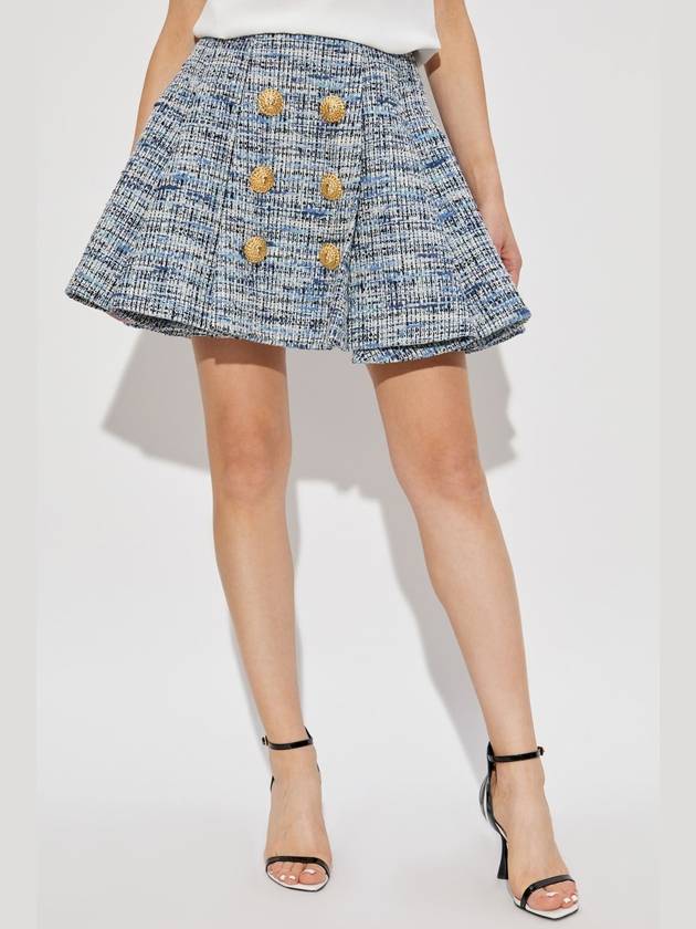 Balmain Tweed Skirt With Pleats, Women's, Blue - BALMAIN - BALAAN 3