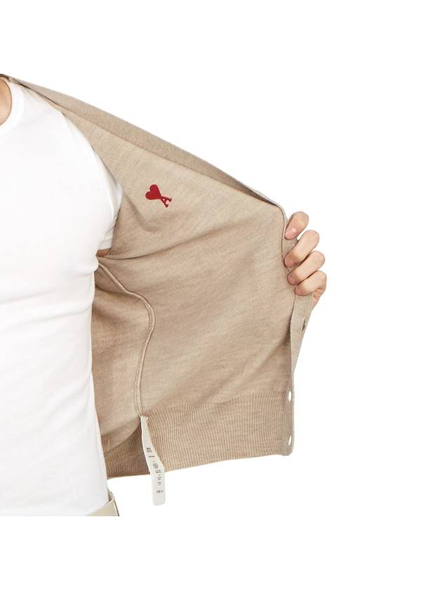 Red Heart Logo Merino Wool Cardigan Beige - AMI - BALAAN 8