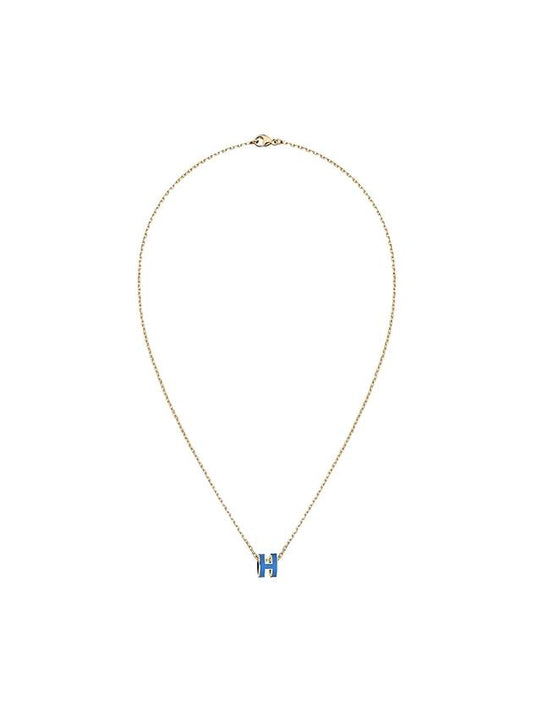 Mini Pop-Ache H Pendant Gold Necklace Blue Satre - HERMES - BALAAN.