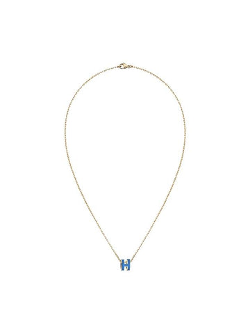 Mini Pop H Pendant Necklace Gold Bleu Sature - HERMES - BALAAN 1