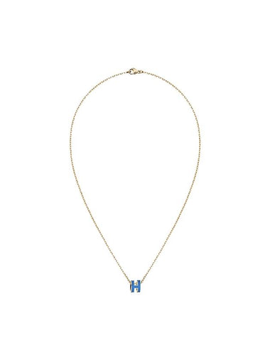 Mini Pop H Pendant Necklace Gold Bleu Sature - HERMES - BALAAN 1