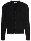 Red Heart Logo Merino Wool Cardigan Black - AMI - BALAAN 2