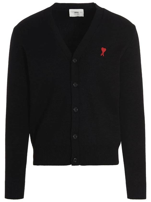 Red Heart Logo Merino Wool Cardigan Black - AMI - BALAAN 2