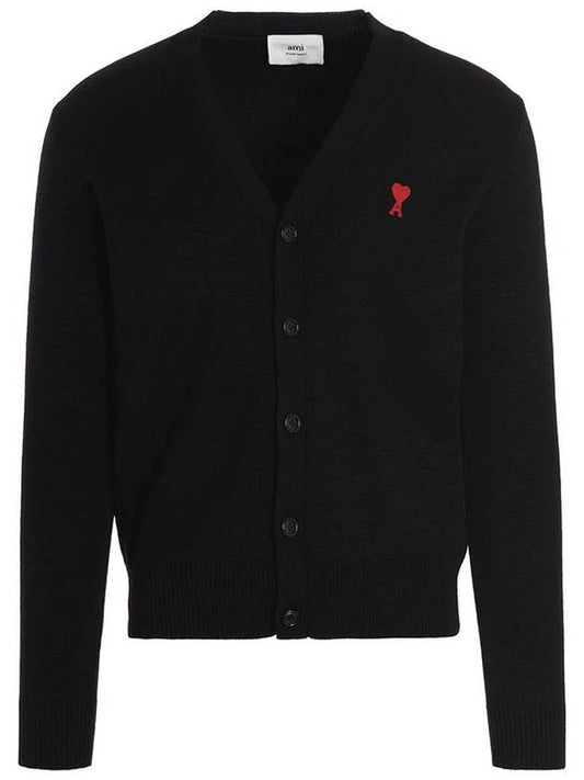 Red Heart Logo Merino Wool Cardigan Black - AMI - BALAAN 2