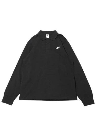 Club Long Sleeve Knit Polo Shirt Black - NIKE - BALAAN 1