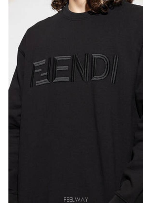 Embroidered Logo Crew Neck Sweatshirt Black - FENDI - BALAAN 3