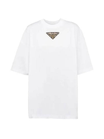 Embroidered Logo Jersey Short Sleeve T-Shirt White - PRADA - BALAAN 1