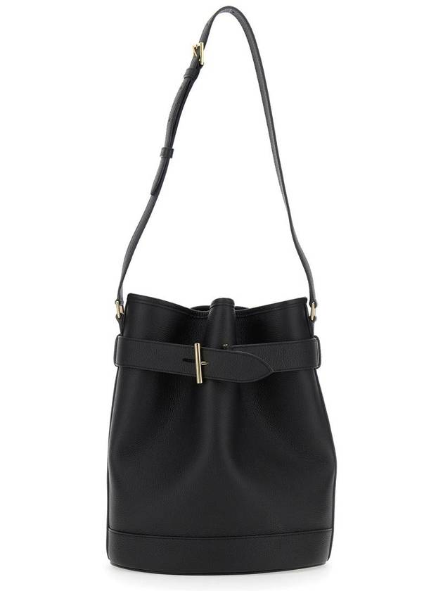 Black Medium Bucket Bag With Adjustable Shoulder Strap And Buckle Closure In Grained Leather Woman - TOM FORD - BALAAN 1