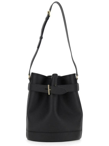 Black Medium Bucket Bag With Adjustable Shoulder Strap And Buckle Closure In Grained Leather Woman - TOM FORD - BALAAN 1