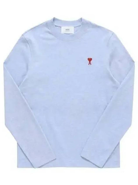 Chain Stitch Heart Logo Long Sleeve T-Shirt Blue - AMI - BALAAN 2