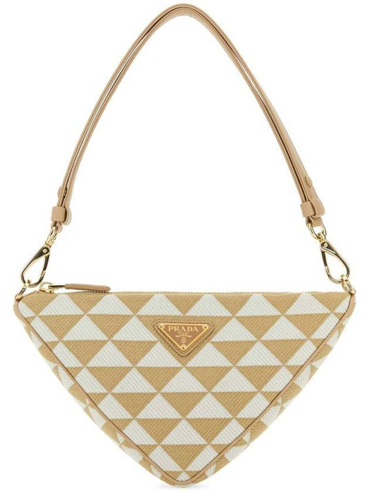 triangle logo embroidery fabric mini bag beige - PRADA - BALAAN.