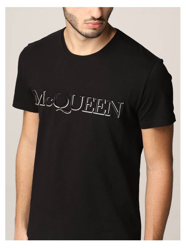 Embroidered Logo Short Sleeve T-Shirt Black - ALEXANDER MCQUEEN - BALAAN 5