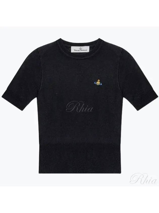 Women's ORB Logo Wool Silk Blend Crop Knit Top Black - VIVIENNE WESTWOOD - BALAAN 2