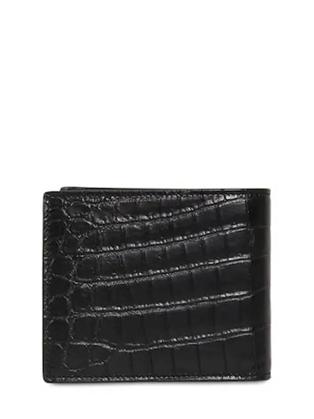 Crocodile Pattern Monogram Half Wallet Black Gold - SAINT LAURENT - BALAAN 4