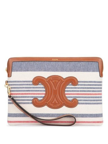 Strap Striped Textile Calfskin Pouch Bag - CELINE - BALAAN 1