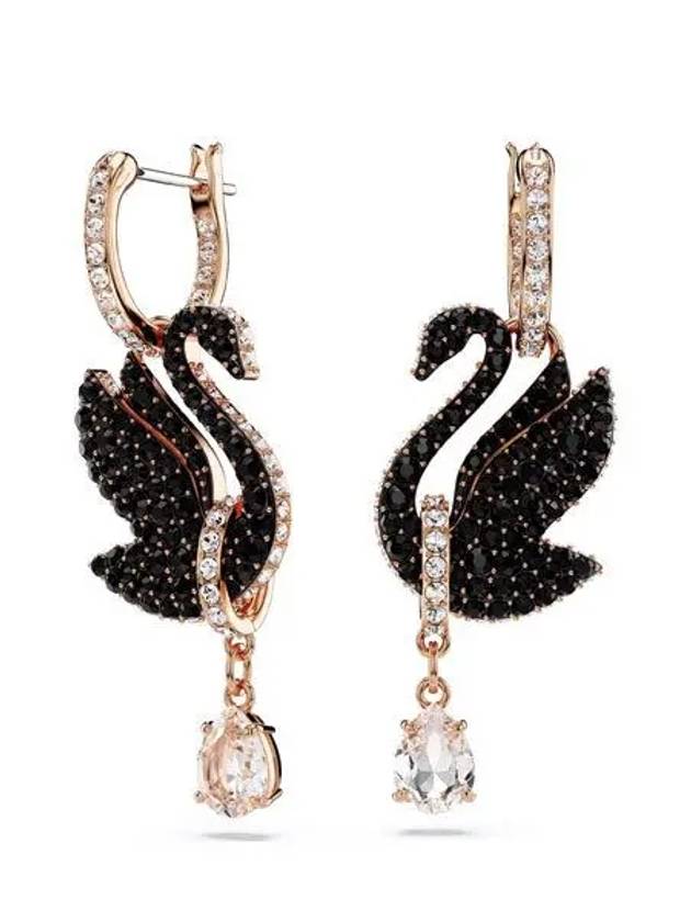 Swan Drop Crystal Earrings Black Rose Gold - SWAROVSKI - BALAAN 2