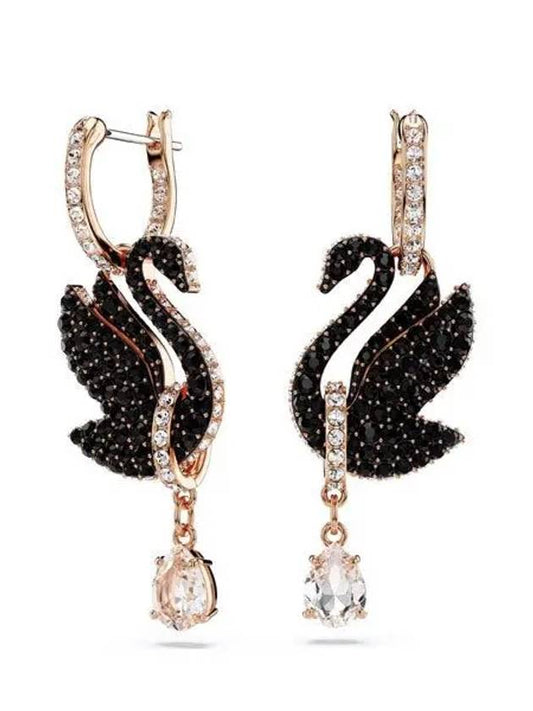 Swan Drop Crystal Earrings Black Rose Gold - SWAROVSKI - BALAAN 2