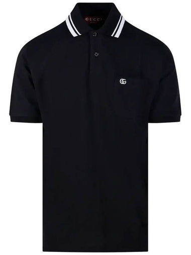 Embroidered logo cotton PK shirt black - GUCCI - BALAAN 1