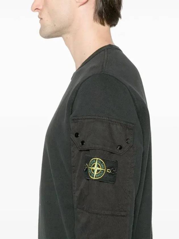 Brushed Organic Cotton Fleece Sweatshirt Black - STONE ISLAND - BALAAN 5