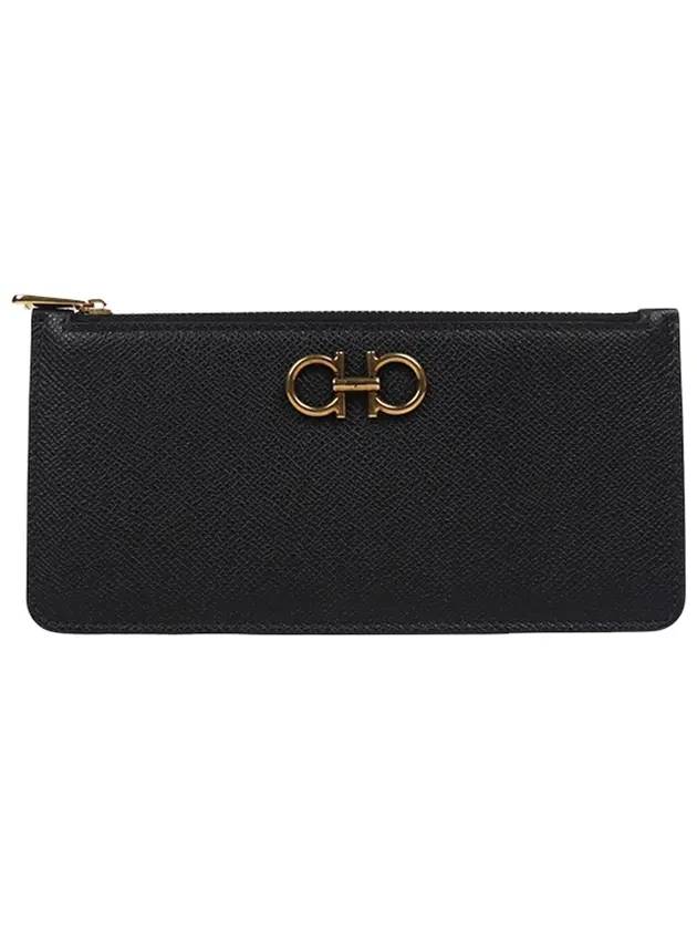 Gancini Calfskin Card Wallet Black - SALVATORE FERRAGAMO - BALAAN 1