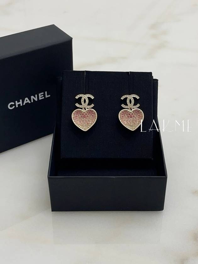 Heart drop CC earrings pink champagne gold ABA403b - CHANEL - BALAAN 1