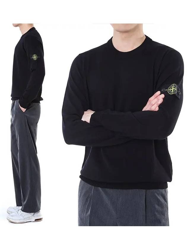 Regular Fit Crew Neck Wool Knit Top Black - STONE ISLAND - BALAAN 2