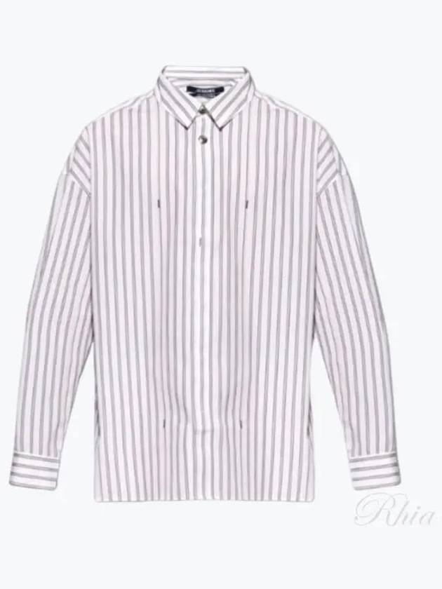 La Chemise Manches Longues Striped Cotton Long Sleeve Shirt Beige - JACQUEMUS - BALAAN 2