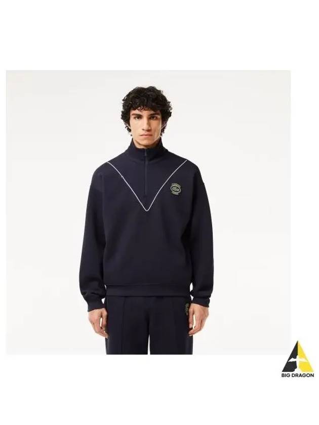 Men s badge match chevron piping detail high neck half zip up t shirt dark navy - LACOSTE - BALAAN 1