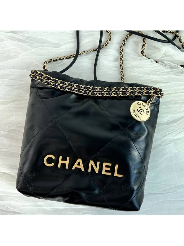 22 Gold Logo Shiny Calfskin Mini Shoulder Bag Black - CHANEL - BALAAN 8