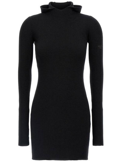 Long Sleeve Hooded Wool Silk Short Dress Black - FENDI - BALAAN 2