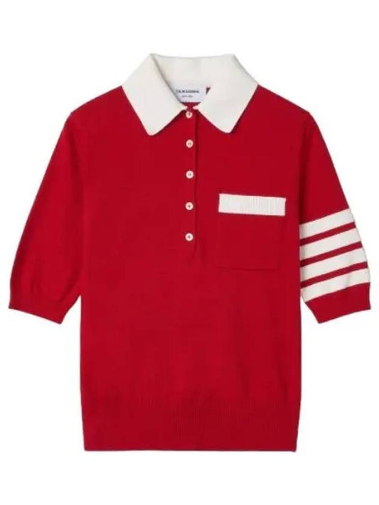 Diagonal Hector Polo Knit Short Sleeve T Shirt Red - THOM BROWNE - BALAAN 1