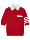 Cotton Hector Pointelle 4-Bar Polo Shirt Red - THOM BROWNE - BALAAN 2