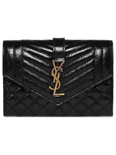 Matelasse Envelope Small Half Wallet Black - SAINT LAURENT - BALAAN 2