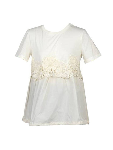 Women's Floral Flared Short Sleeve T-Shirt Ivory - MONCLER - BALAAN 1