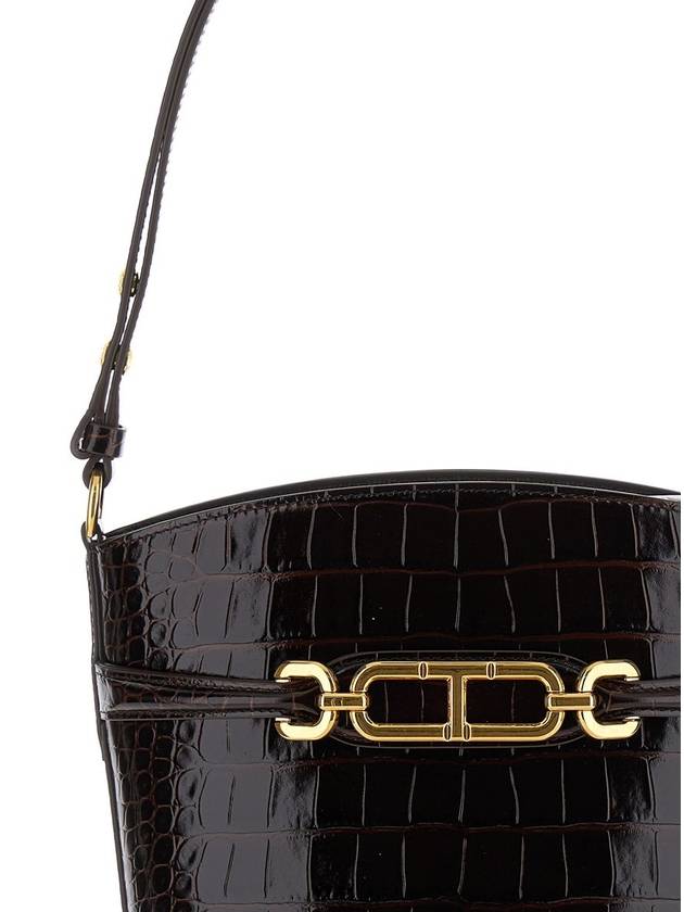 Brown Handbag With T Logo Detail In Croco Printed Leather Woman - TOM FORD - BALAAN 3