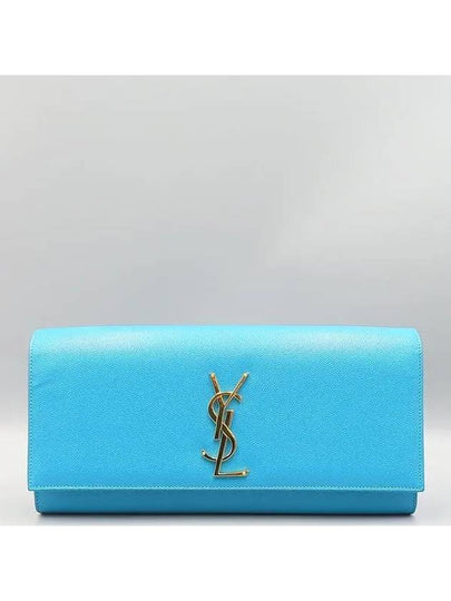 326079 Blue leather SAC CASSANDRE YSL gold logo flap clutch - SAINT LAURENT - BALAAN 2