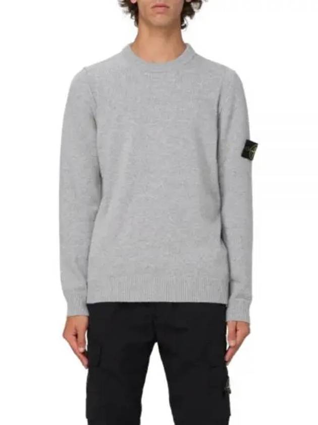 Logo Patch Lambswool Crewneck Knit Top Melange Grey - STONE ISLAND - BALAAN 2