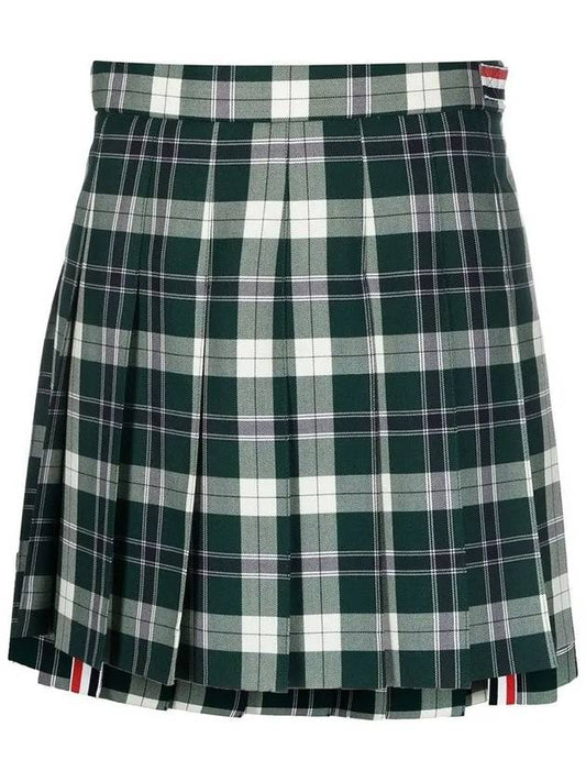 Women's Tartan Twill Mini Pleated Skirt Green - THOM BROWNE - BALAAN 2