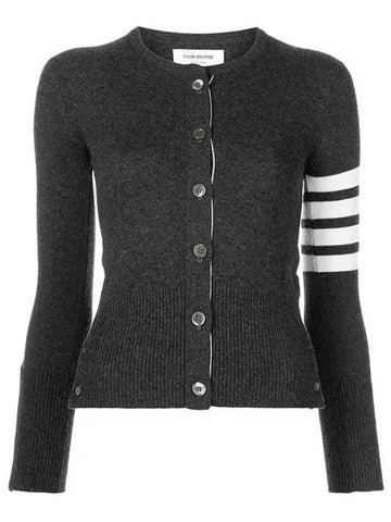 Cashmere Crew Neck Cardigan Dark Grey - THOM BROWNE - BALAAN 1