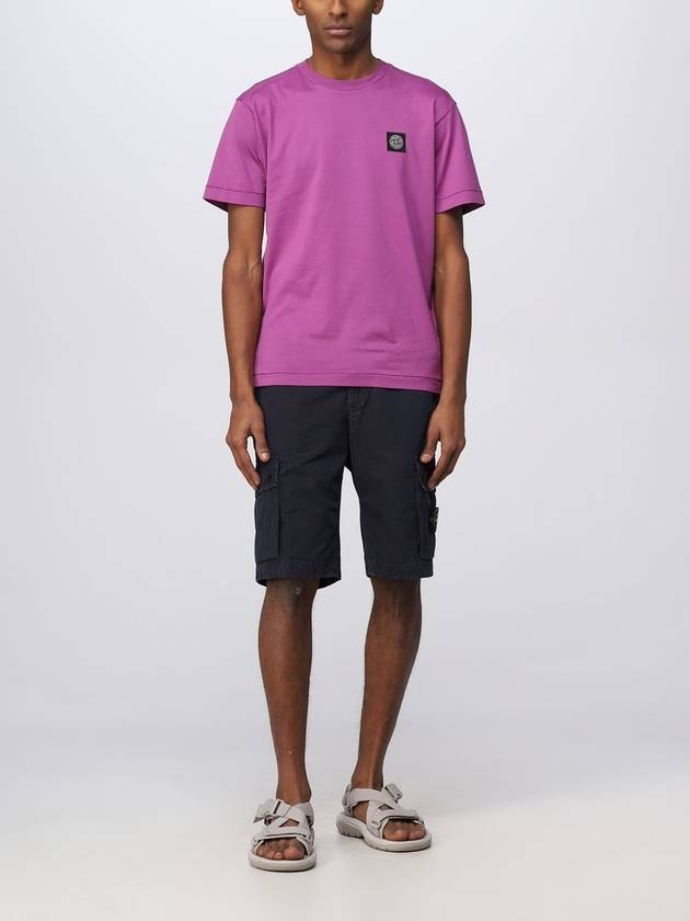 Logo Patch Cotton Short Sleeve T-Shirt Magenta - STONE ISLAND - BALAAN 3