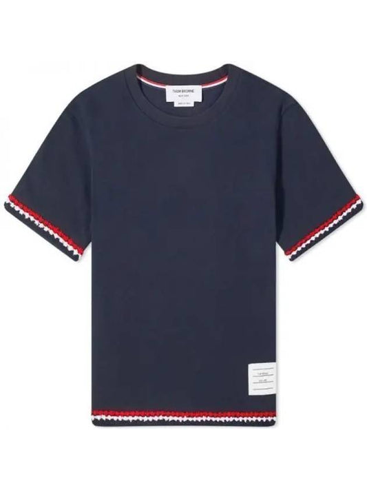 RWB Stripe Cotton Short Sleeve T-Shirt Navy - THOM BROWNE - BALAAN 2