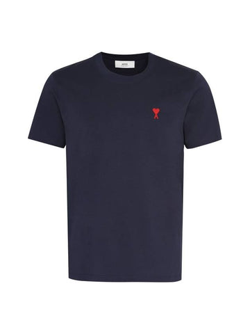 Heart Logo Patch Short Sleeve T-Shirt Navy - AMI - BALAAN 1