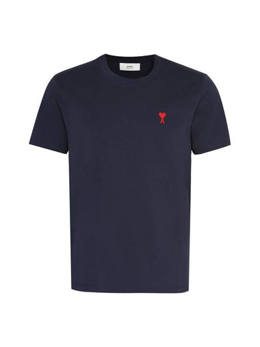 Heart Logo Patch Short Sleeve T-Shirt Navy - AMI - BALAAN 1